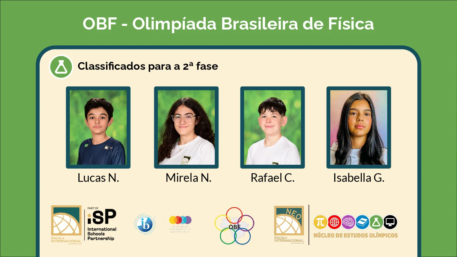 Quinze alunos avançam para a 2ª fase da Olimpíada Brasileira de Física (OBF)