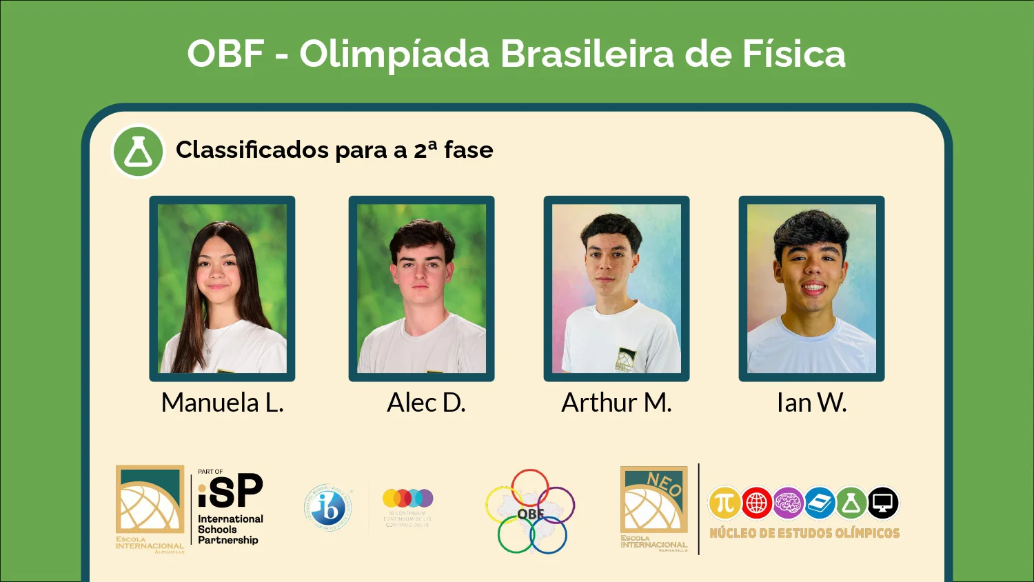 Quinze alunos avançam para a 2ª fase da Olimpíada Brasileira de Física (OBF)