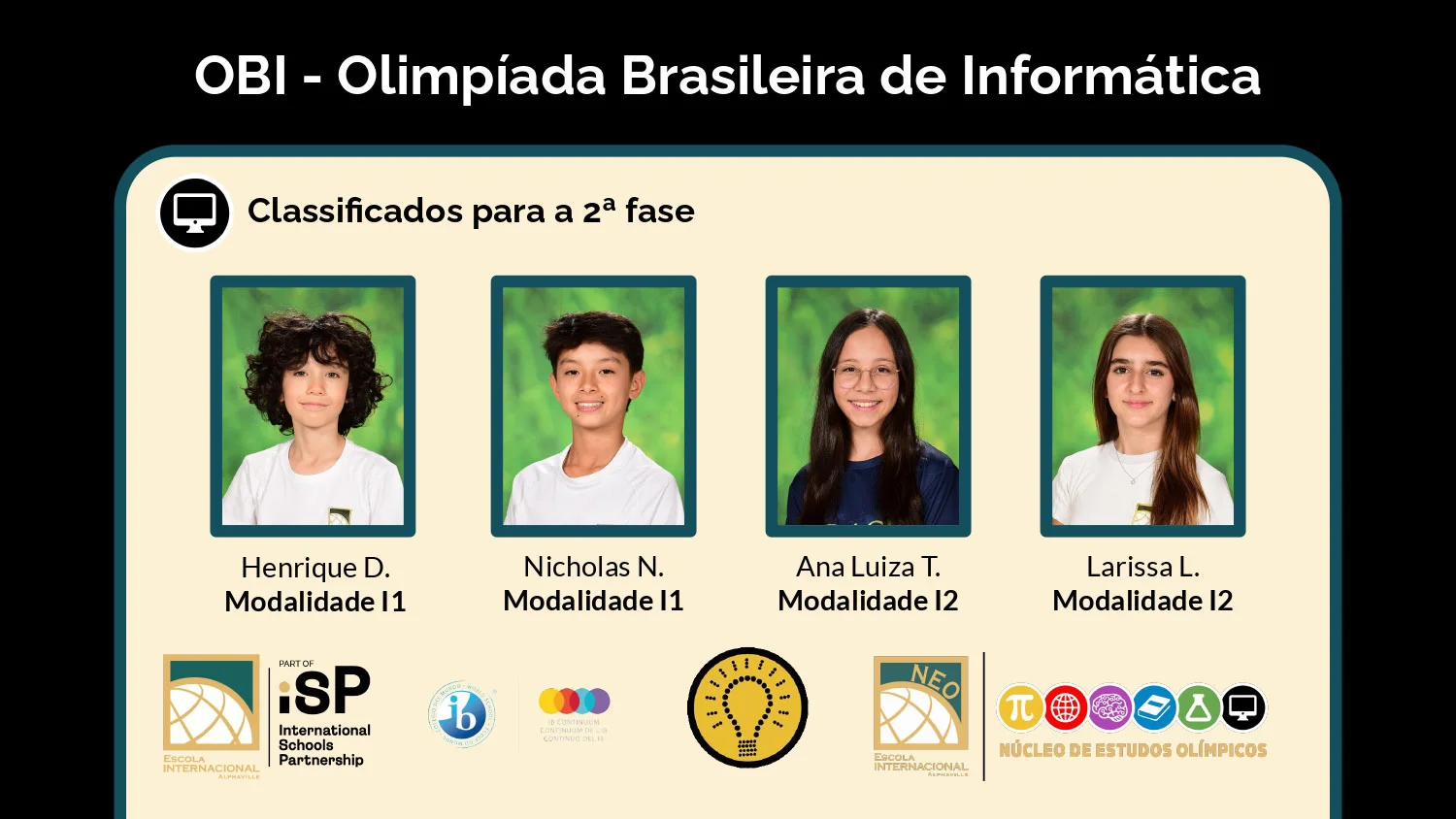 Three students qualify for the National Stage of the Olimpíada Brasileira de Informática (OBI)