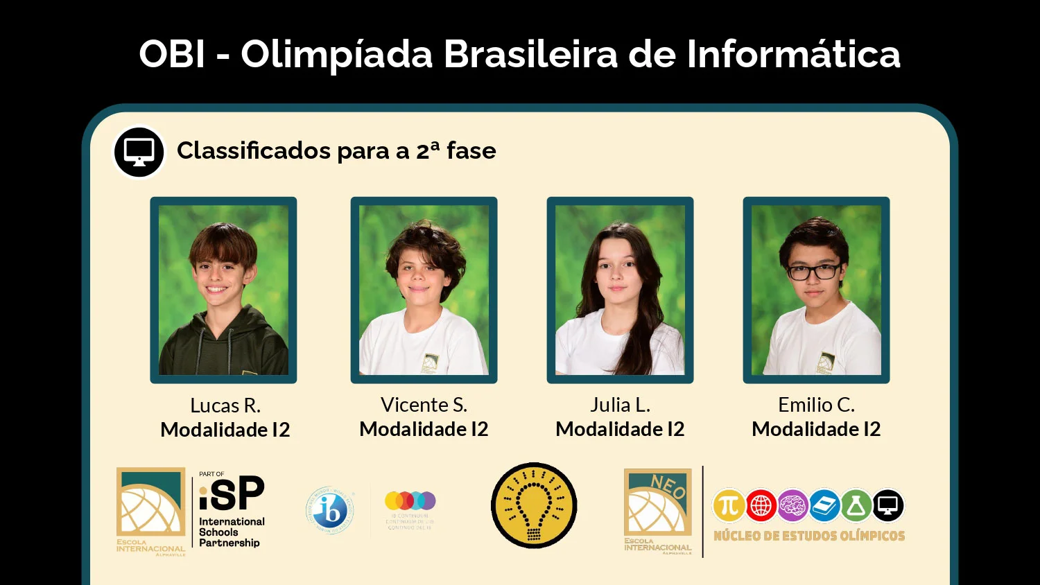 Three students qualify for the National Stage of the Olimpíada Brasileira de Informática (OBI)