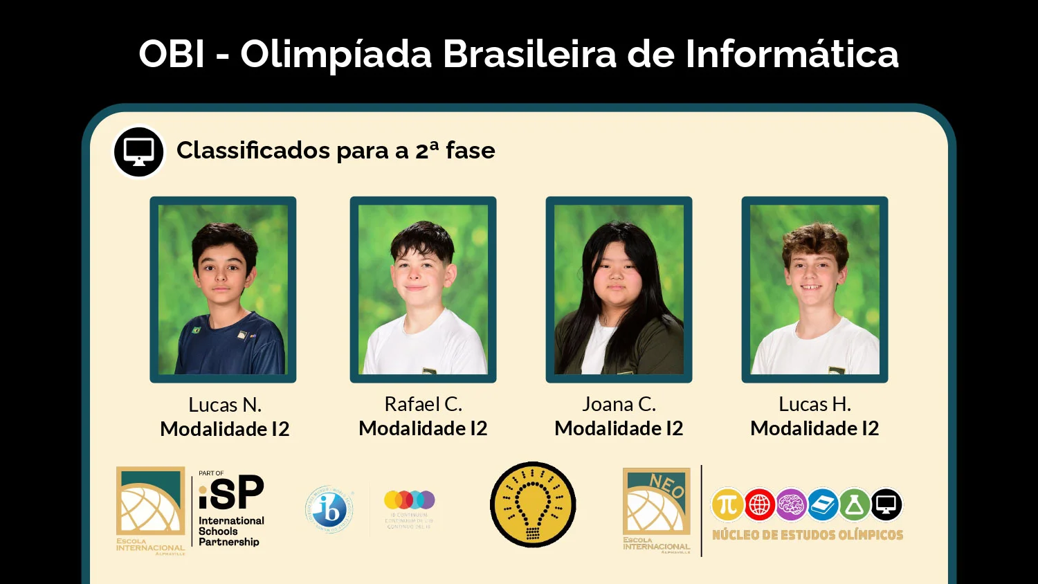 Three students qualify for the National Stage of the Olimpíada Brasileira de Informática (OBI)