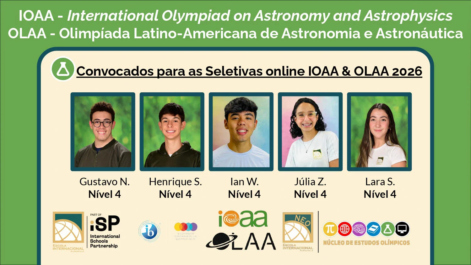 Vinte e cinco alunos são selecionados para o Processo de Seleção Online das Olimpíadas Internacionais de Astronomia