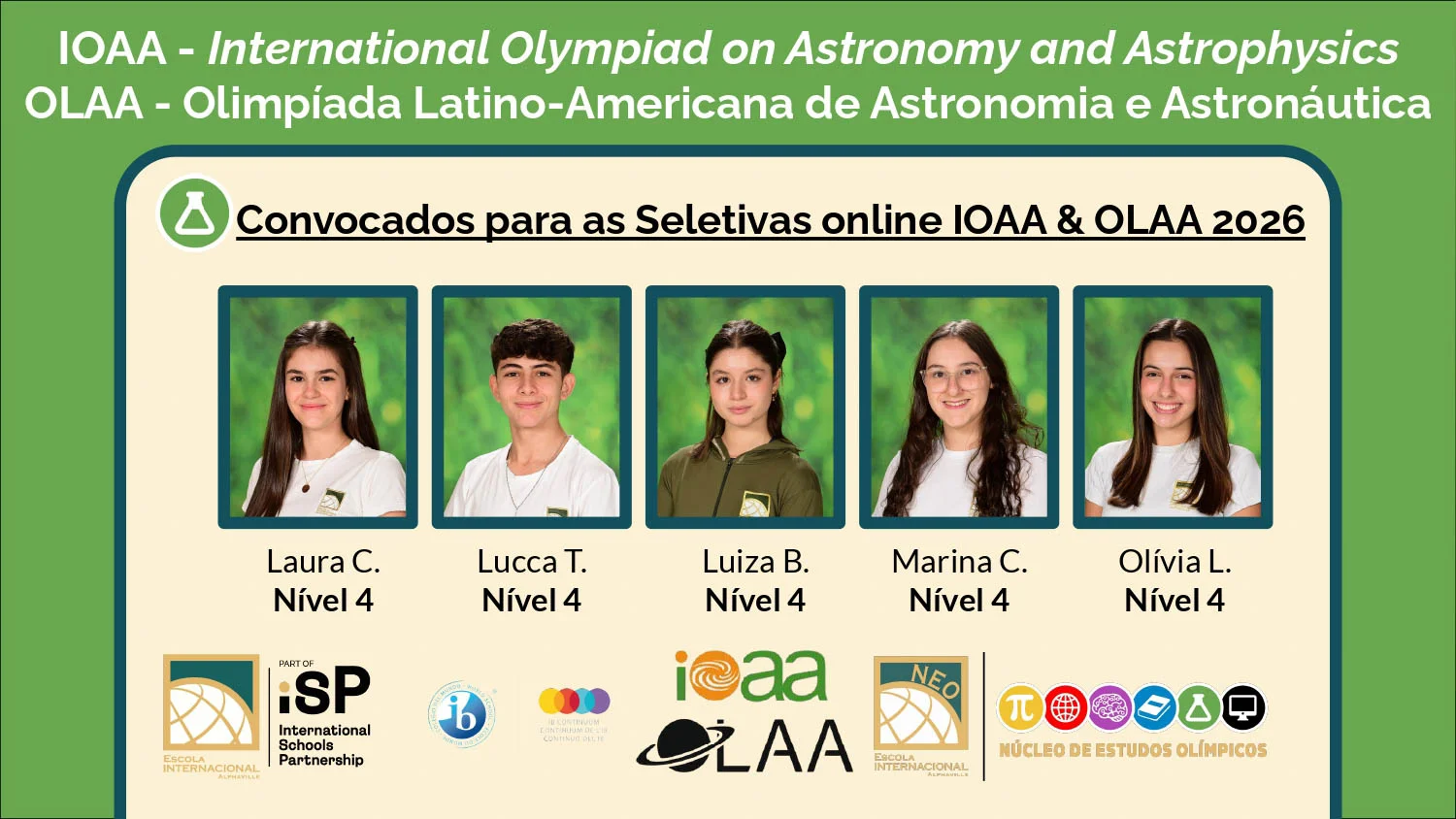 Vinte e cinco alunos são selecionados para o Processo de Seleção Online das Olimpíadas Internacionais de Astronomia
